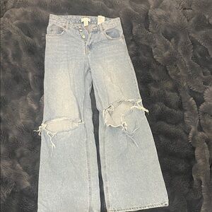 H&M Light Blue Distressed Flare Jeans